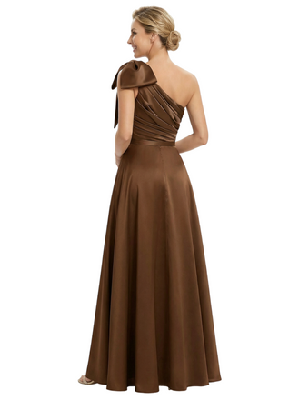 Modern One Shoulder Satin Bow Knot A-Line Mother Of The Bride Dresses