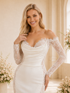 ChicSew Unique Glamorous Long Sleeves Mermaid Lace Applique Crepe Maxi Long Wedding Dress