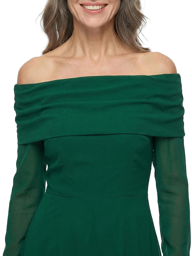 ChicSew Off The Shoulder Long Sleeve Asymmetrical High Low Hem Chiffon Formal Evening Party Dresses