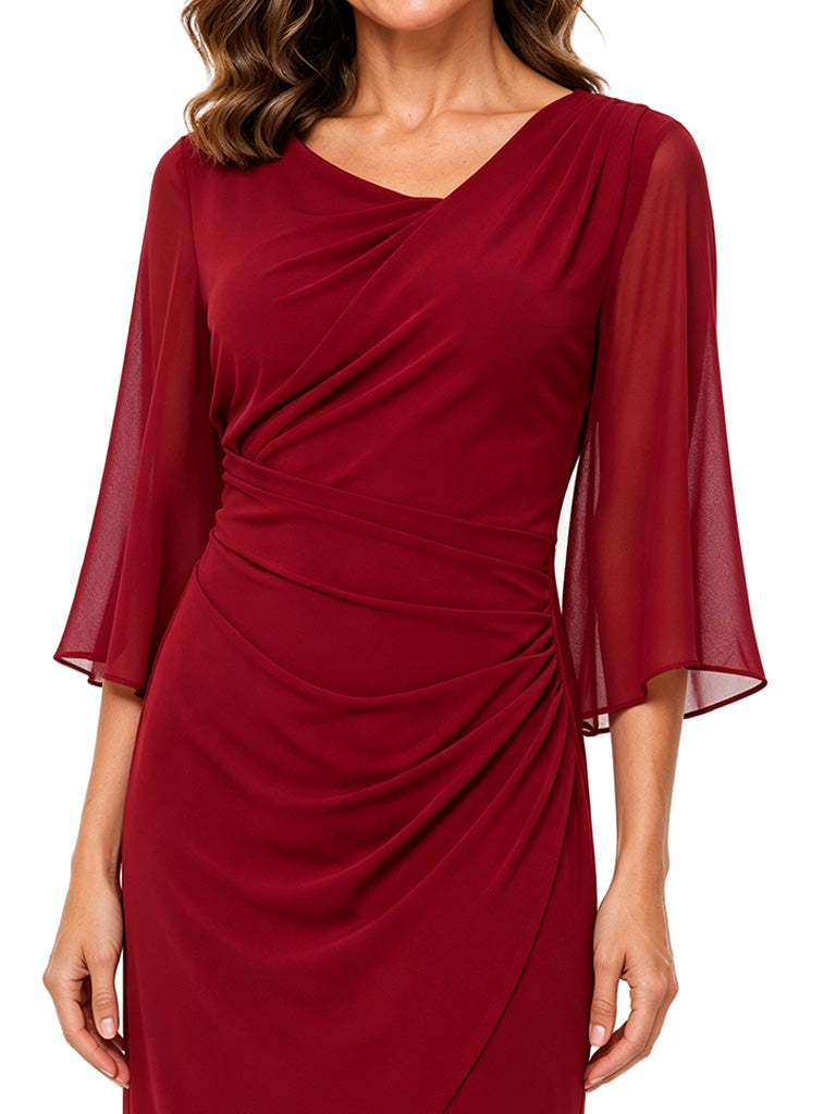 ChicSew V-Neck 3/4 Sleeves Sheath Mother Of The Groom Gown Chiffon Formal Evening Wear