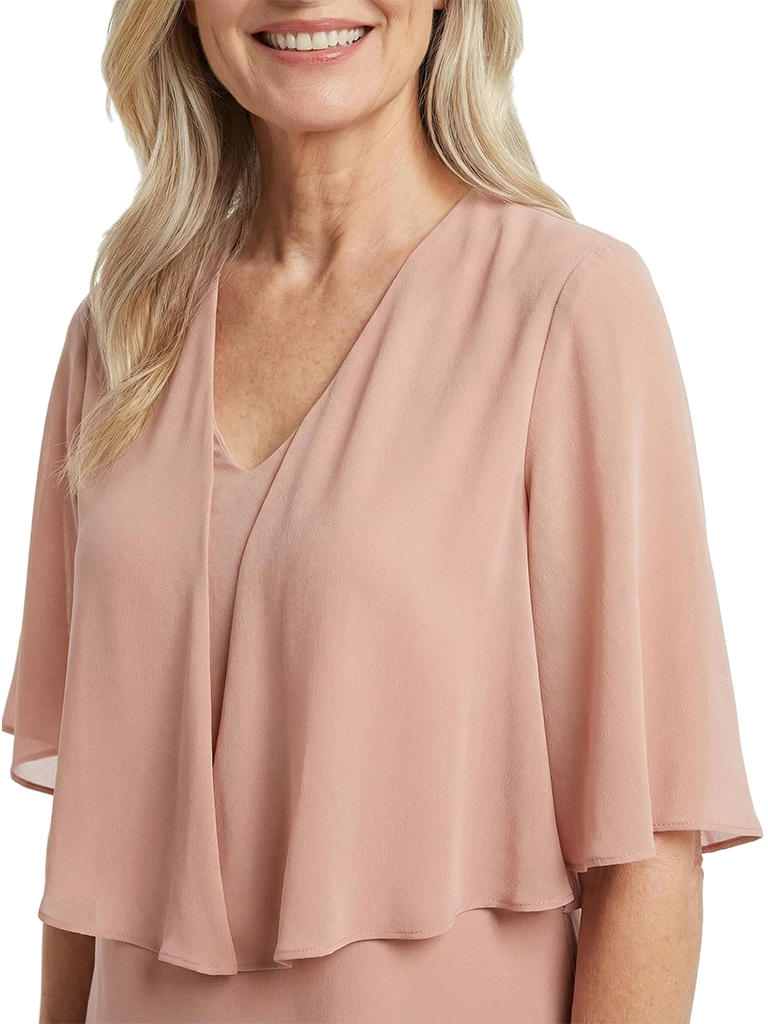 ChicSew Unique V-Neck Mother Of The Bride Pant Suits With Chiffon Short Sleeves Set