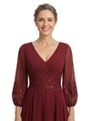 ChicSew V-Neck 3/4 Sleeve Beaded Lace Applique Ruched Waist Ankle Length Chiffon Formal Mother Of The Bride And Groom Dresses