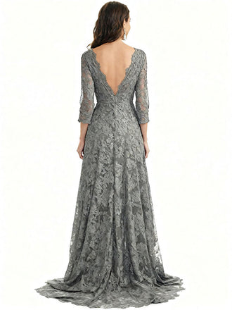 Elegant V-neck Half Sleeves High Low Lace Mother of the Brides Dresses