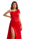 Sexy Soft Satin Mermaid One Shoulder Side Slit Pretty Long Bridesmaid Dresses Online