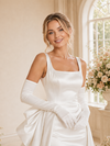 ChicSew Modern Satin Mermaid Square Neck Long Wedding Dress With Overskirt