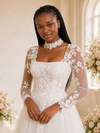 ChicSew Elegant A-Line Square Neckline Tulle Long Sleeves Maxi Wedding Dress With Lace Applique
