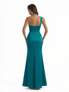 Sexy One Shoulder Ruched Silky Satin Mermaid Long Evening Dresses For Women Side Slit