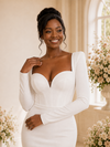 ChicSew Elegant Mermaid V-Neck Long Sleeves Crepe Floor-Length Wedding Dress
