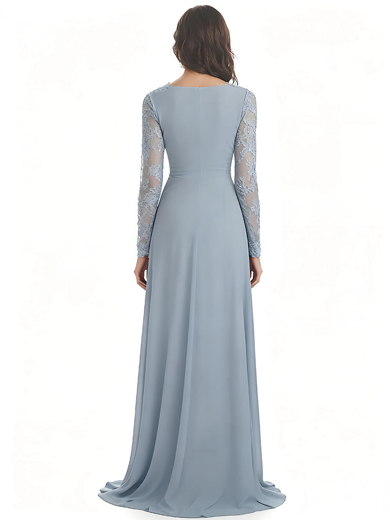 Elegant A-line Sweetheart Chiffon Long Sleeves Mother of the Brides Dresses