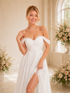ChicSew Classy A-Line Off The Shoulder Pleated Chiffon Lace Slit Wedding Dress