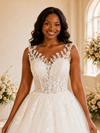 ChicSew Elegant A-Line Illusion Sleeveless Tulle Long Wedding Dress With Lace Appliques