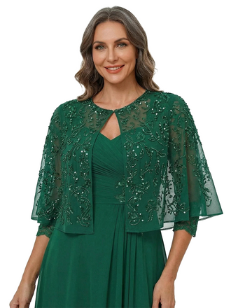 ChicSew Beaded Cape Jacket Floor Length Chiffon Two Piece Mother of the Bride Dresses
