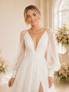 ChicSew Fancy Deep V-Neck Long Sleeves Sequin A-Line Long Wedding Dress