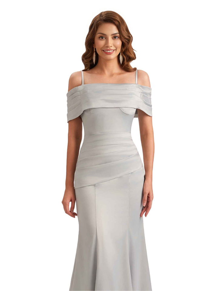 Sexy Soft Satin Cold Shoulder Mermaid Unique Long Bridesmaid Dresses