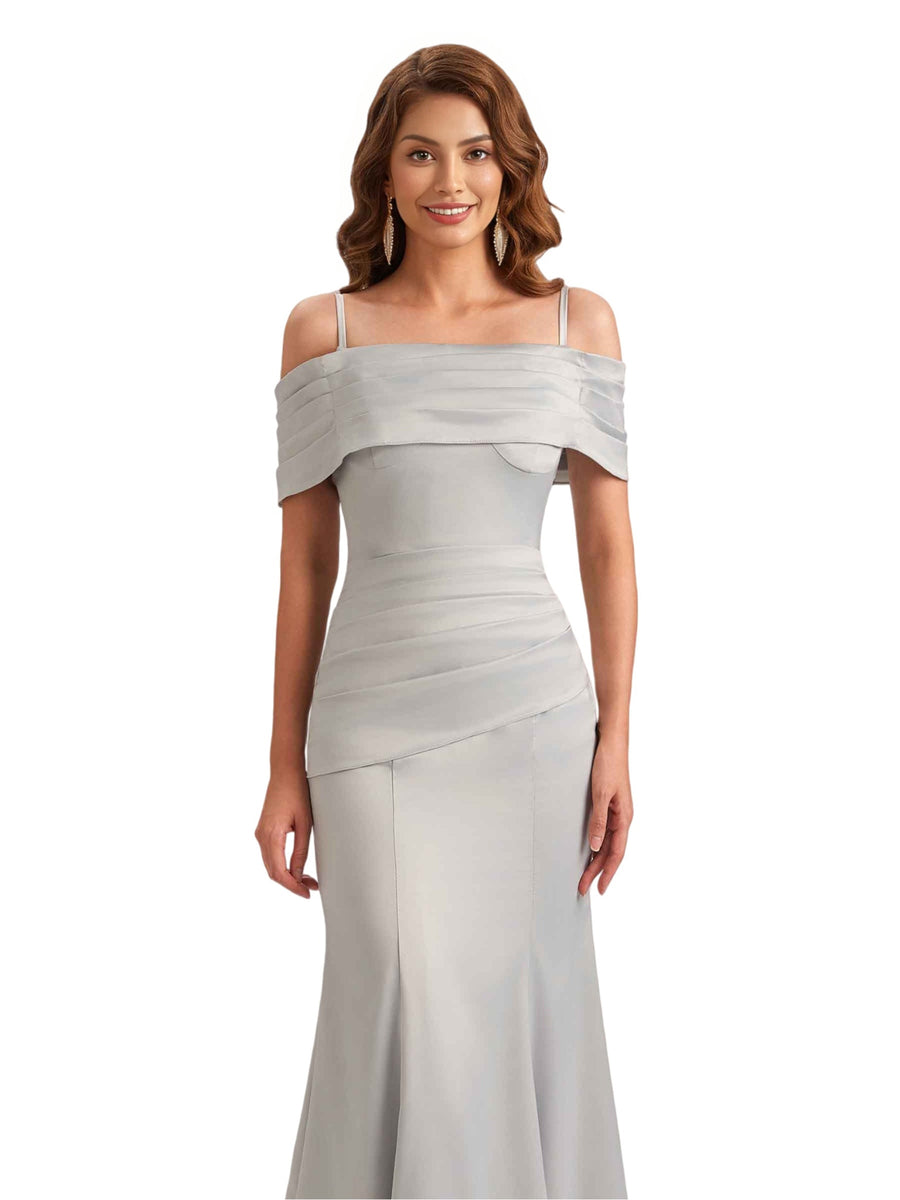 Sexy Soft Satin Cold Shoulder Mermaid Unique Long Bridesmaid Dresses