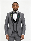 Color Blocking 3 Piece Grey Men's Suit with Regular Fit and Sophisticated Peak Lapel