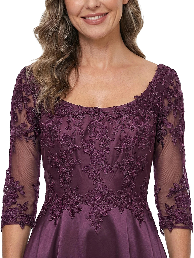 ChicSew Square 3/4 Sleeves  Lace Applique Satin A-Line Mother of the Bride Dress
