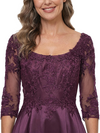 ChicSew Square 3/4 Sleeves  Lace Applique Satin A-Line Mother of the Bride Dress