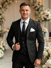 Classic 3 Piece Black Men's Suit with Regular Fit and Sophisticated Peak Lapel