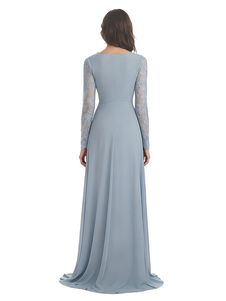 Elegant A-line Sweetheart Chiffon Long Sleeves Floor-Length Mother of the Brides Dresses