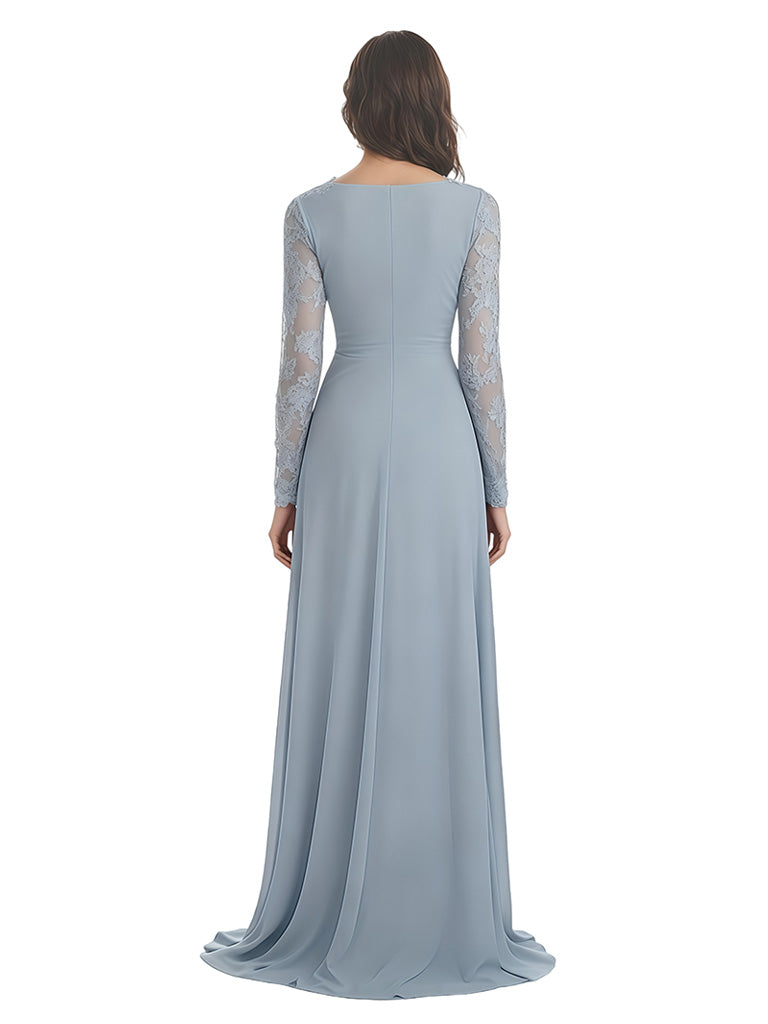 Elegant A-line Sweetheart Chiffon Long Sleeves Floor-Length Mother of the Brides Dresses