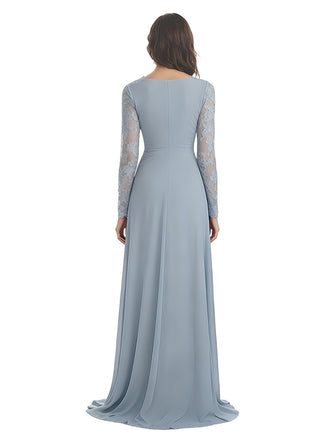 Elegant A-line Sweetheart Chiffon Long Sleeves Floor-Length Mother of the Brides Dresses