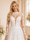ChicSew Romantic High Neck Long Sleeves Lace Tulle A-Line Maxi Long Wedding Dresses