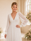ChicSew Elegant V-Neck Long Sleeves A-Line Slit Chiffon Floor-Length Wedding Dresses