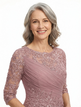 ChicSew Jewel 3/4 Sleeves A-Line Chiffon Lace Applique Mother Of The Bride Dress