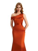 Sexy Silky Satin One Shoulder Boning Mermaid Long Bridesmaid Dresses Online