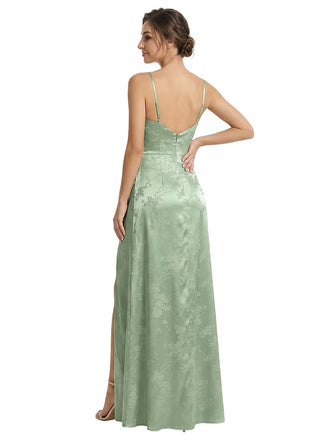 Elegant Jacquard Satin Spaghetti Straps Mermaid Long Formal Evening Dresses