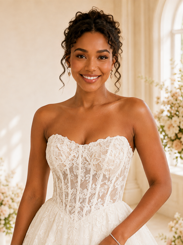 ChicSew Elegant Sweetheart Boning A-Line Lace Applique Tulle Maxi Wedding Dress