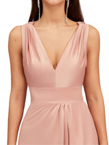 Sexy V-Neck A-Line Soft Satin Beauty Long Bridesmaid Dresses Online