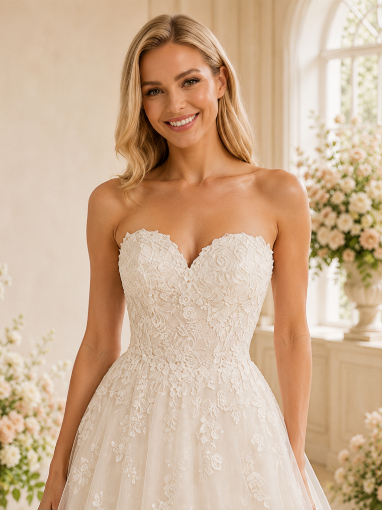 ChicSew Beautiful A-Line Sweetheart Lace Tulle Sleeveless Maxi Long Wedding Dresses