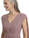 ChicSew Trendy Ruched V-Neck Mother Of The Bride Wedding Dress With Long Back Cape Sleeves Chiffon A-Line Formal Gown