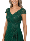 ChicSew V-Neck Cap Sleeves Lace Applique Sequin Ruched A-Line Chiffon Fancy Mother of the Bride Dresses