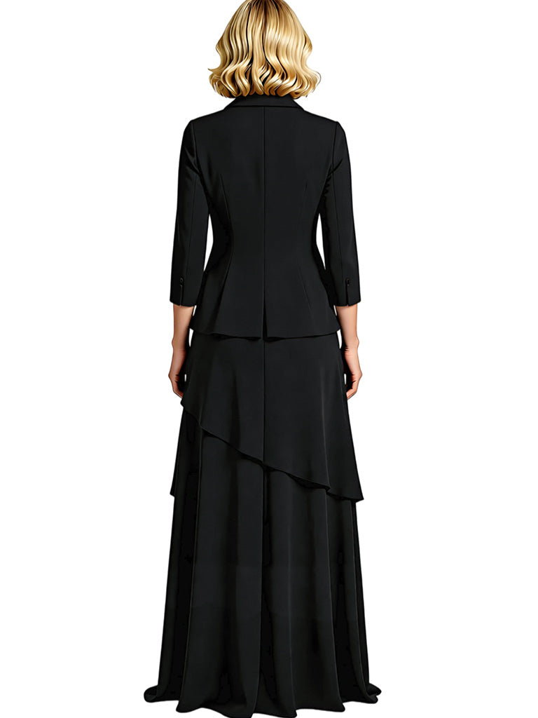 Elegant V-neck 3/4 Sleeves A-line Chiffon Long Mother of the Brides Dresses