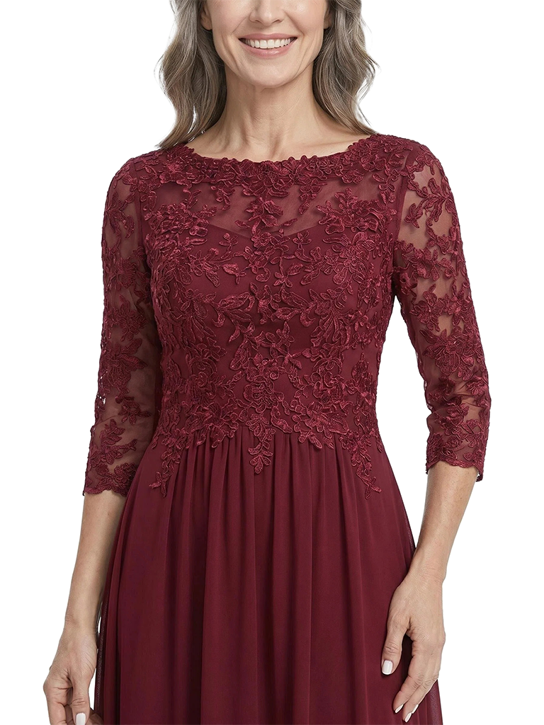 ChicSew Beautiful Lace Applique 3/4 Sleeve Chiffon Mother Of The Bride A-Line Gown