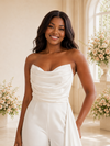 ChicSew Modern Strapless Ruching Satin Floor-Length Wedding Jumpsuit