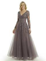 Fancy V-Neck A-Line Long Sleeves Lace Mother Of The Bride Dress