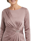 ChicSew Jewel Long Sleeve Soft Satin Side Slit Floor-Length Mother of the Bride Dresses