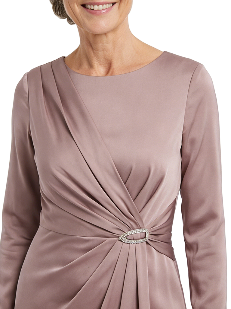 ChicSew Jewel Long Sleeve Soft Satin Side Slit Floor-Length Mother of the Bride Dresses