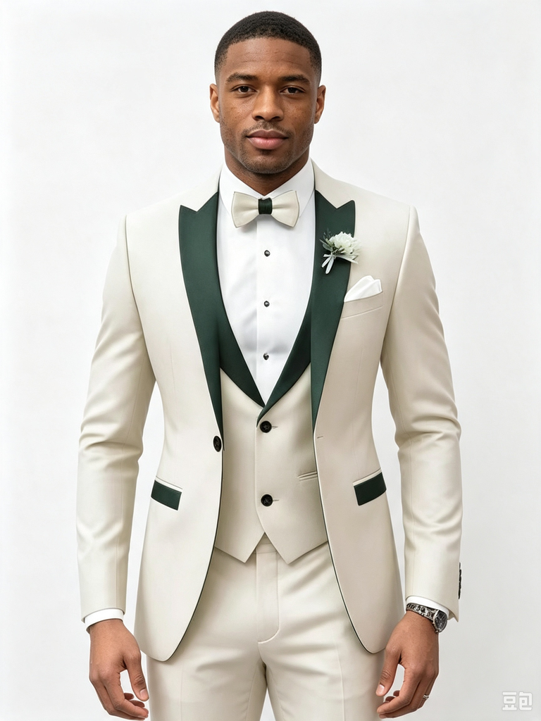 Color Blocking 3 Piece Men's Suit with Regular Fit and Sophisticated Peak Lapel