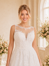 ChicSew Elegant Illusion Sleeveless A-Line Glitter Tulle Long Wedding Dresses With Lace Appliques