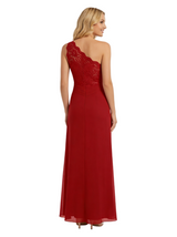 Classy One Shoulder Sleeveless Formal Gown Lace Ruched Chiffon Ankle Length Prom Dress