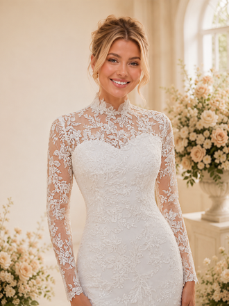 ChicSew Fancy High Neck Long Sleeves Sheath Lace Mini Length Wedding Dresses