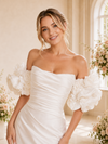 ChicSew Fancy Off The Shoulder Satin Ruched Side Slit Mermaid Long Wedding Dress With Flower