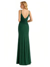 Shiny Spaghetti Straps Side Slit Mermaid Glitter Jersey Maxi Evening Dresses For Ladies