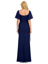 Elegant Flutter Sleeves Side Slit Chiffon Ruched Mermaid Mother of The Bride Dresses