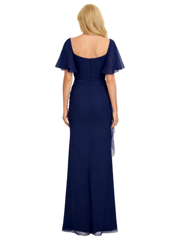 Elegant Flutter Sleeves Side Slit Chiffon Ruched Mermaid Mother of The Bride Dresses